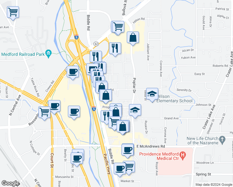 map of restaurants, bars, coffee shops, grocery stores, and more near 1188 Morrow Road in Medford