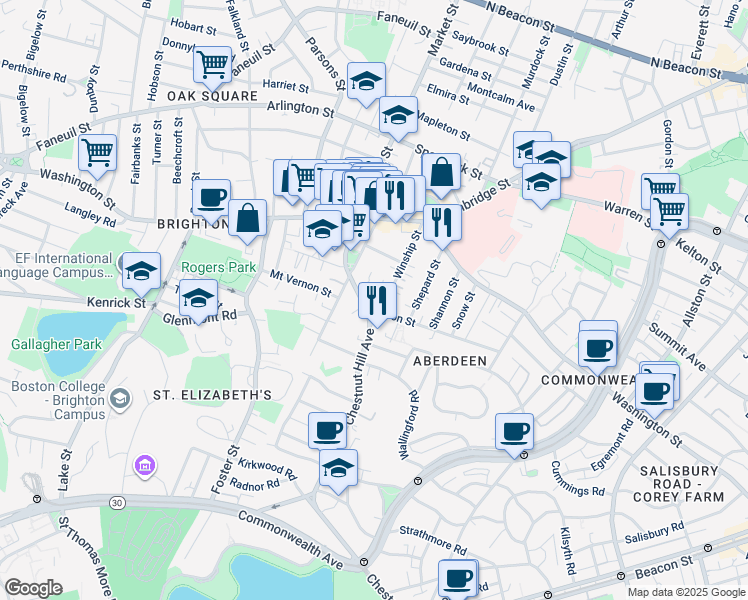 map of restaurants, bars, coffee shops, grocery stores, and more near Eulita Terrace in Boston
