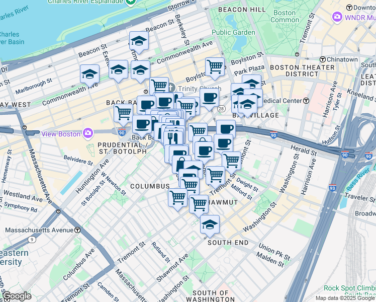 map of restaurants, bars, coffee shops, grocery stores, and more near in Boston