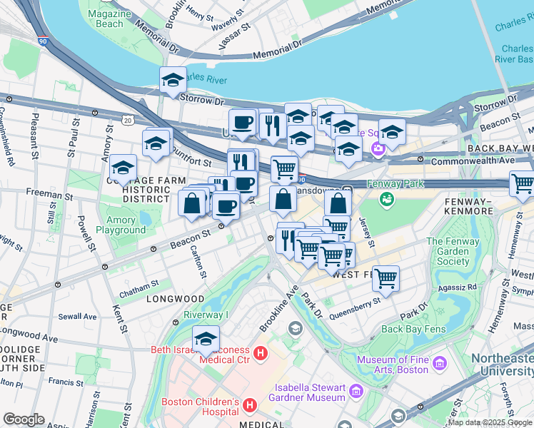 map of restaurants, bars, coffee shops, grocery stores, and more near in Boston