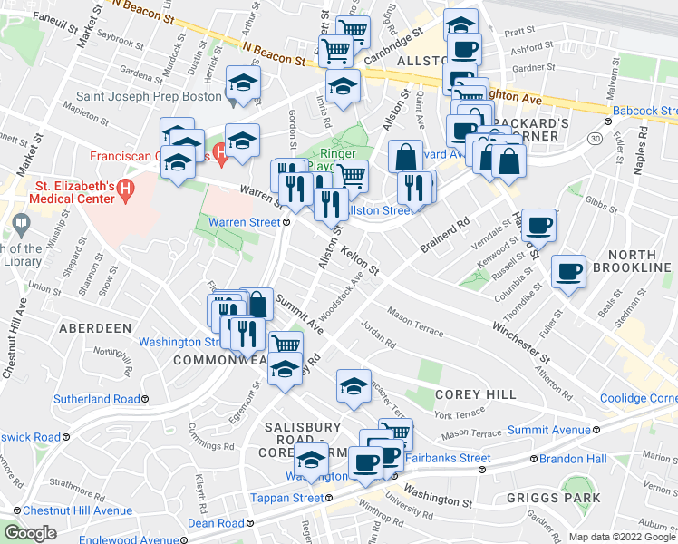 map of restaurants, bars, coffee shops, grocery stores, and more near in 