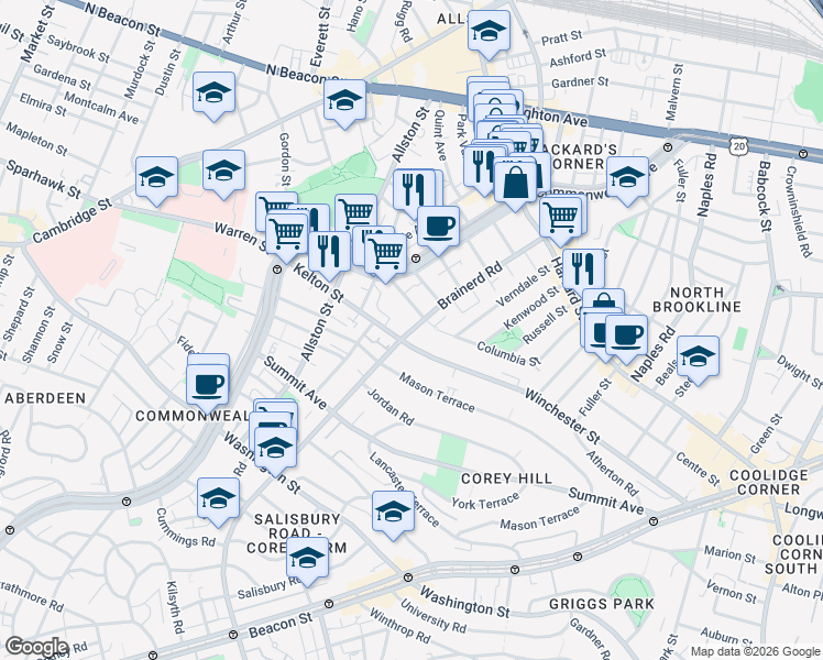 map of restaurants, bars, coffee shops, grocery stores, and more near in Boston