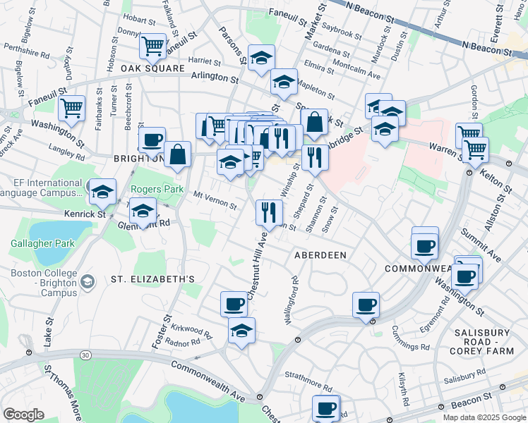 map of restaurants, bars, coffee shops, grocery stores, and more near 8 Eulita Terrace in Boston