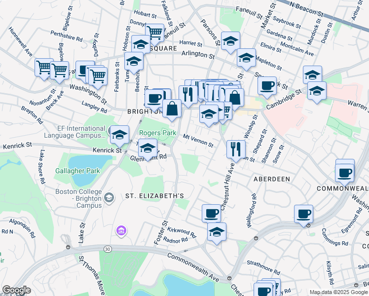 map of restaurants, bars, coffee shops, grocery stores, and more near 19 Michael Road in Boston