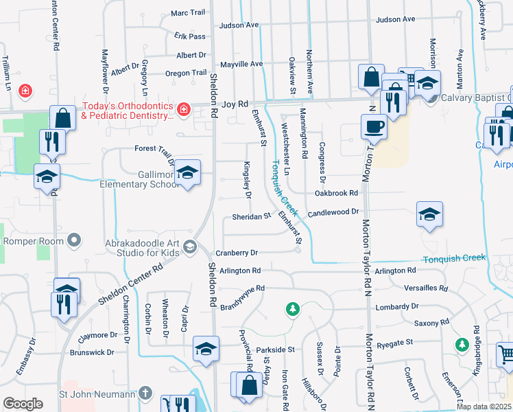 map of restaurants, bars, coffee shops, grocery stores, and more near 8330 Kingsley Drive in Canton
