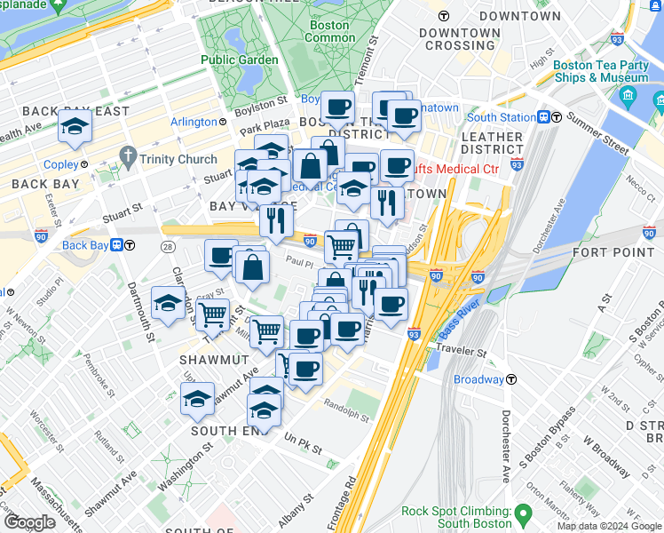 map of restaurants, bars, coffee shops, grocery stores, and more near 62 Herald Street in Boston