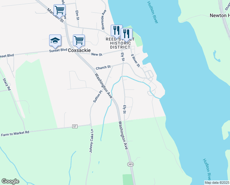map of restaurants, bars, coffee shops, grocery stores, and more near 88 Washington Avenue in Coxsackie