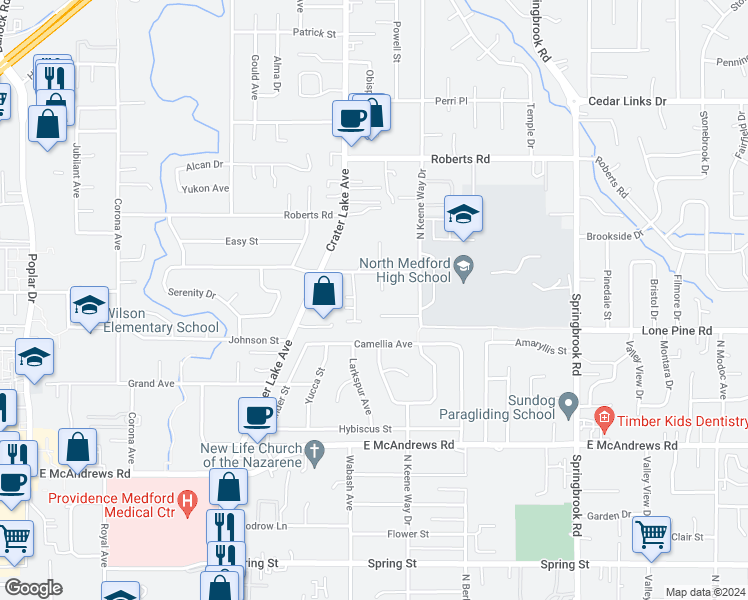map of restaurants, bars, coffee shops, grocery stores, and more near 1857 Inner Circle in Medford