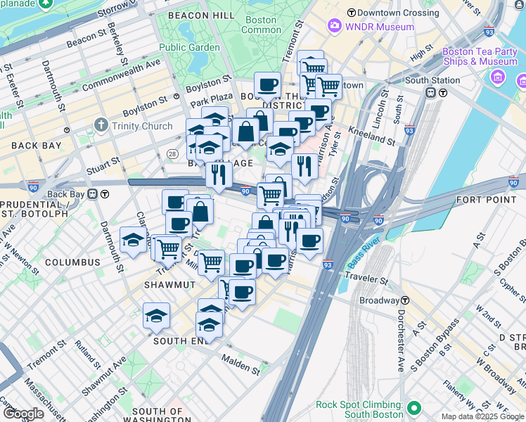map of restaurants, bars, coffee shops, grocery stores, and more near 62 Herald Street in Boston