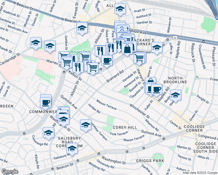 map of restaurants, bars, coffee shops, grocery stores, and more near in Boston