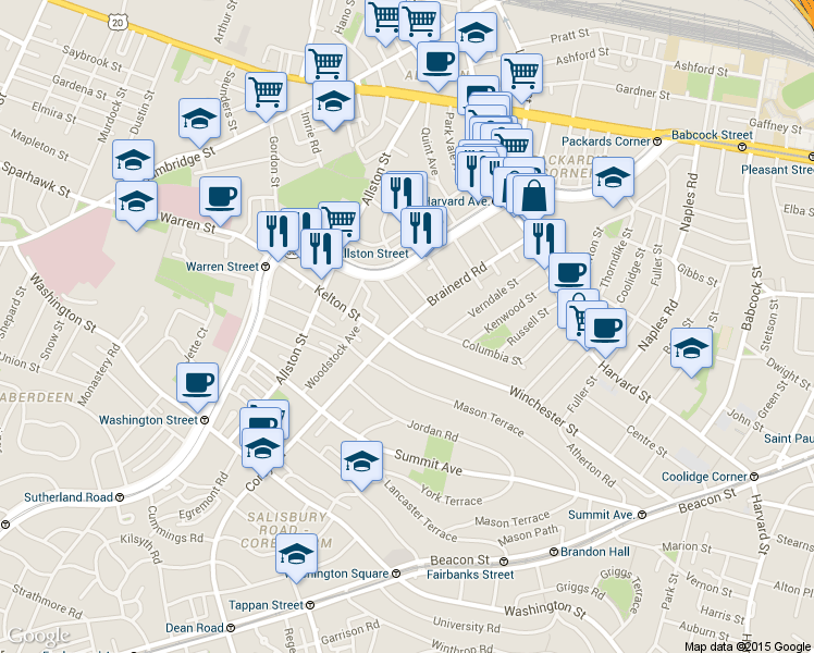 map of restaurants, bars, coffee shops, grocery stores, and more near in Boston