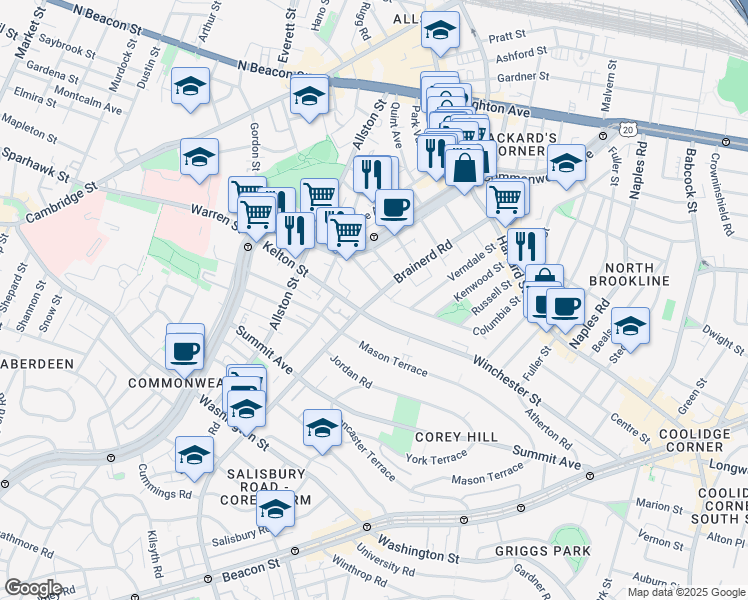 map of restaurants, bars, coffee shops, grocery stores, and more near in Boston