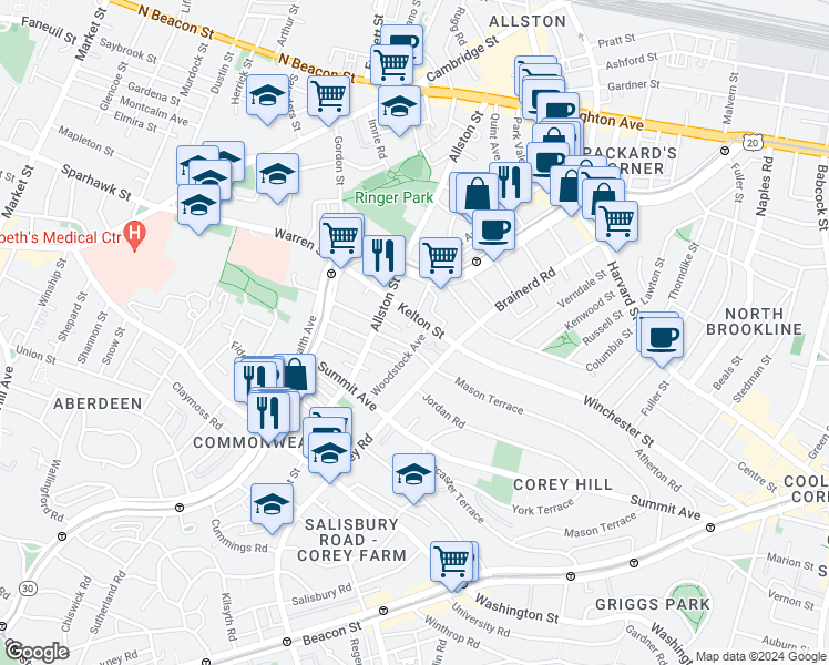 map of restaurants, bars, coffee shops, grocery stores, and more near in 