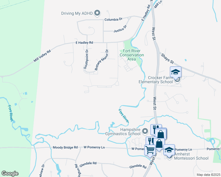 map of restaurants, bars, coffee shops, grocery stores, and more near 760 Riverglade Dr in Amherst