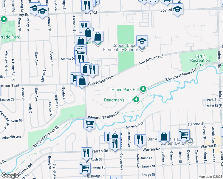 map of restaurants, bars, coffee shops, grocery stores, and more near 29135 Brody Avenue in Westland