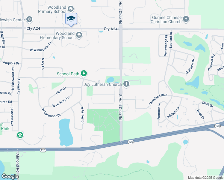 map of restaurants, bars, coffee shops, grocery stores, and more near 17091 West Huntington Circle in Grayslake