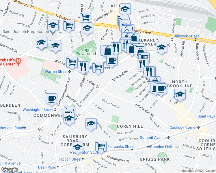 map of restaurants, bars, coffee shops, grocery stores, and more near in 