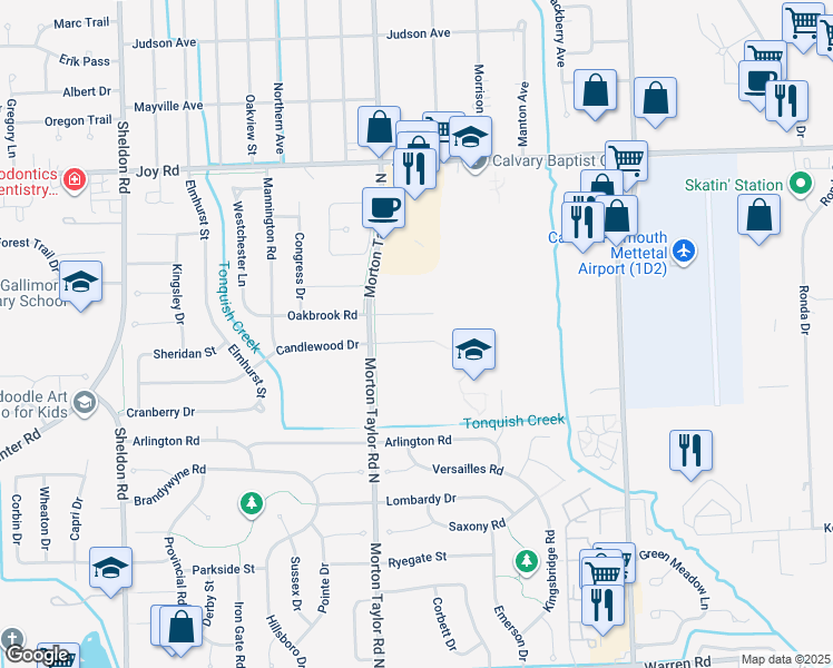 map of restaurants, bars, coffee shops, grocery stores, and more near 43250 Candlewood Court in Canton