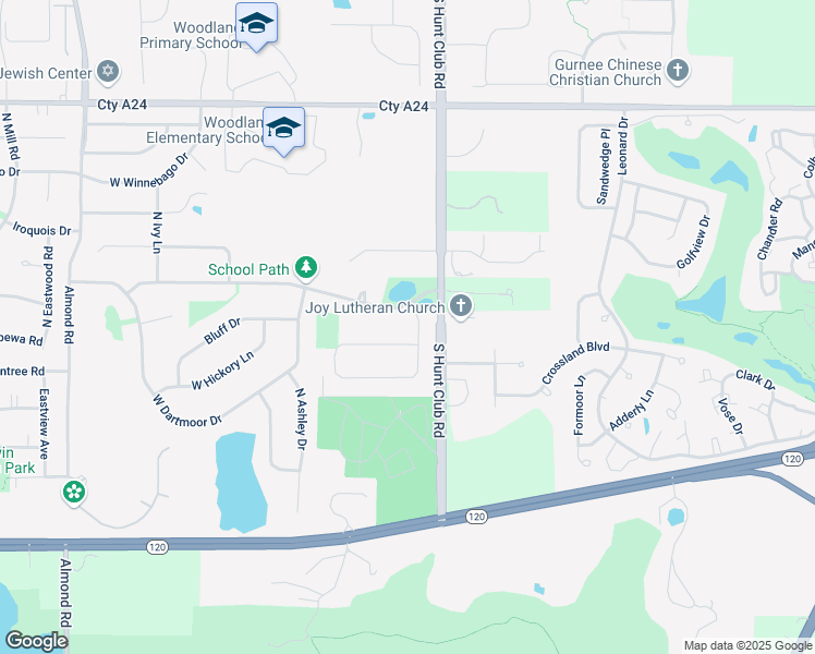 map of restaurants, bars, coffee shops, grocery stores, and more near 17091 West Huntington Circle in Grayslake