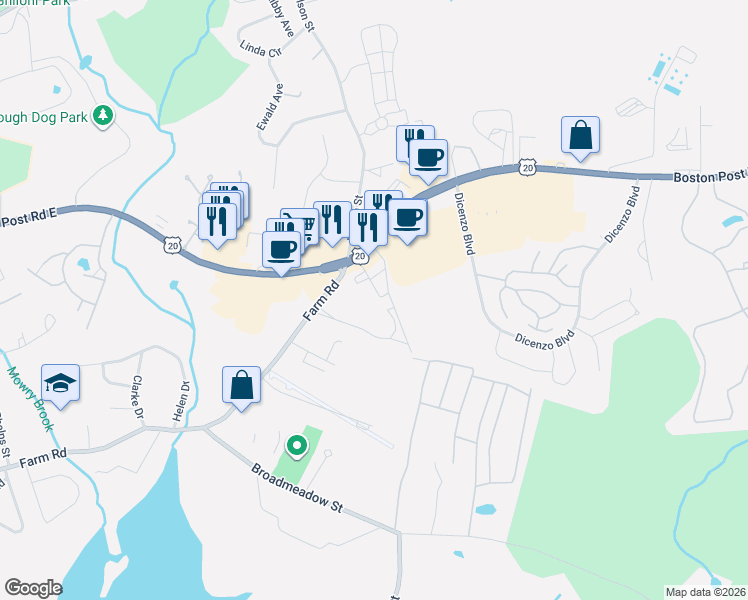 map of restaurants, bars, coffee shops, grocery stores, and more near 18 Barracuda Drive in Marlborough