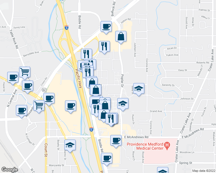 map of restaurants, bars, coffee shops, grocery stores, and more near 1198 Morrow Road in Medford