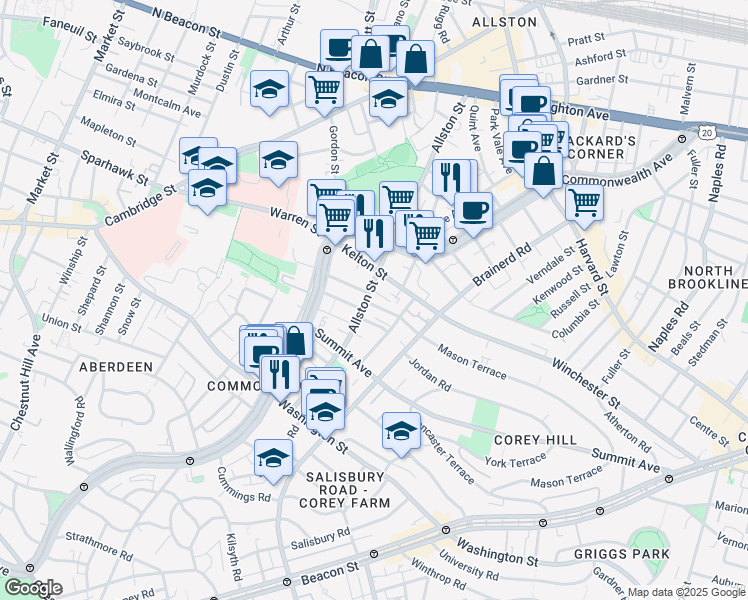 map of restaurants, bars, coffee shops, grocery stores, and more near in Boston