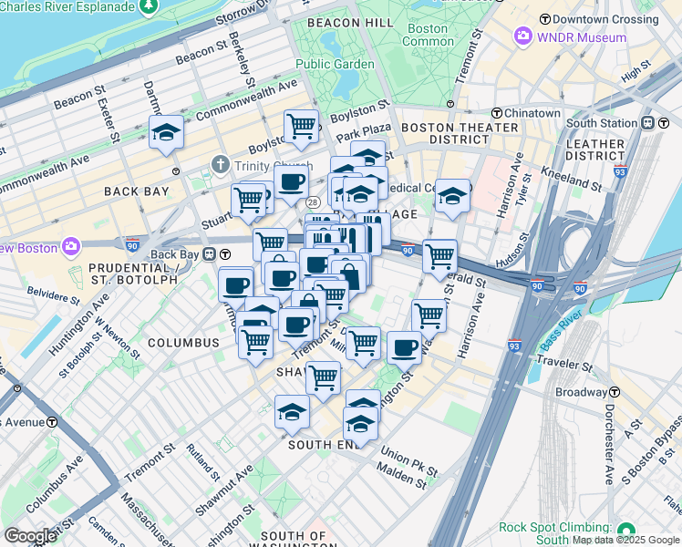 map of restaurants, bars, coffee shops, grocery stores, and more near 5 Appleton Street in Boston
