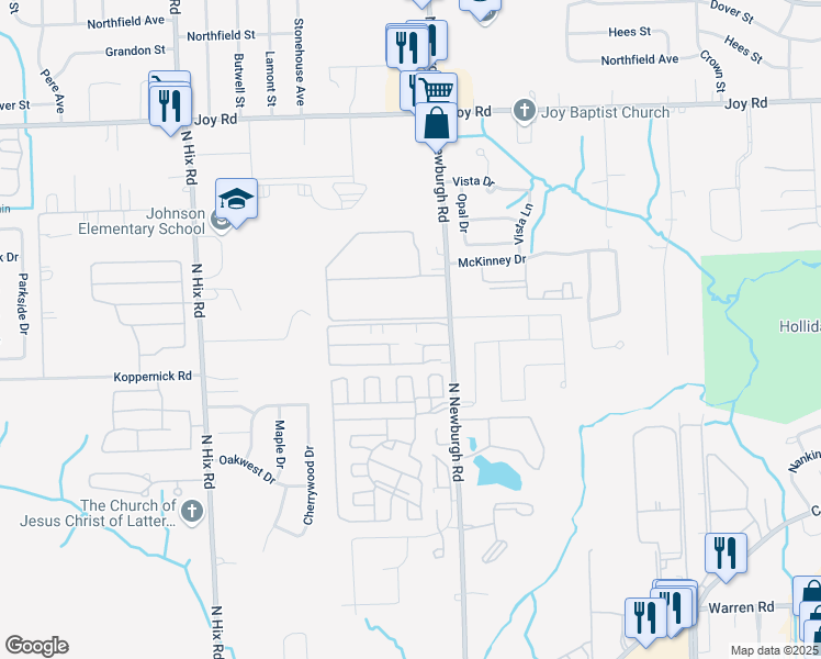 map of restaurants, bars, coffee shops, grocery stores, and more near 37593 Garden Court in Westland