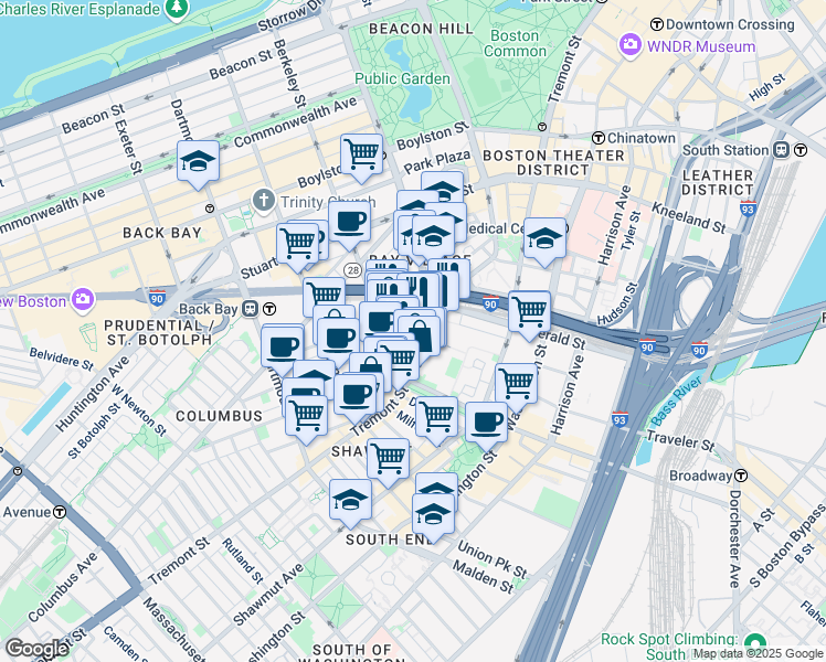 map of restaurants, bars, coffee shops, grocery stores, and more near 5 Appleton Street in Boston