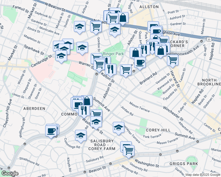 map of restaurants, bars, coffee shops, grocery stores, and more near in Boston