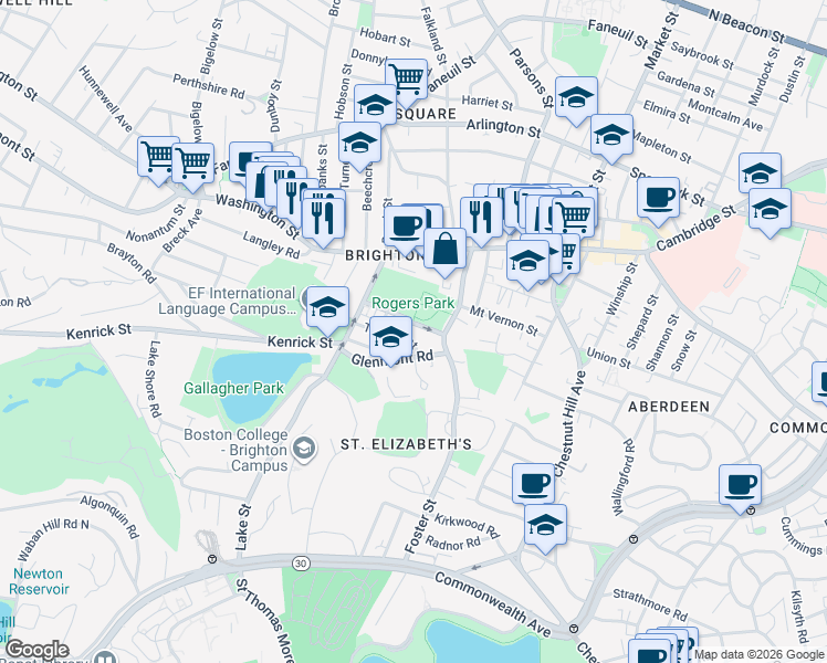 map of restaurants, bars, coffee shops, grocery stores, and more near 35 Trapelo Street in Boston