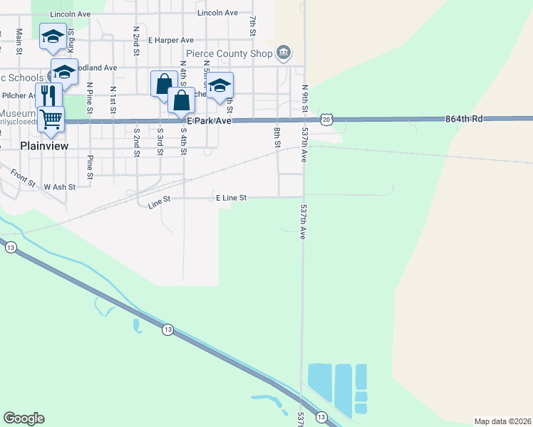map of restaurants, bars, coffee shops, grocery stores, and more near in Plainview