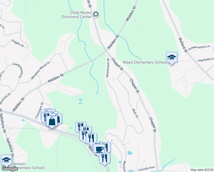 map of restaurants, bars, coffee shops, grocery stores, and more near 269 Wachusett Street in Holden