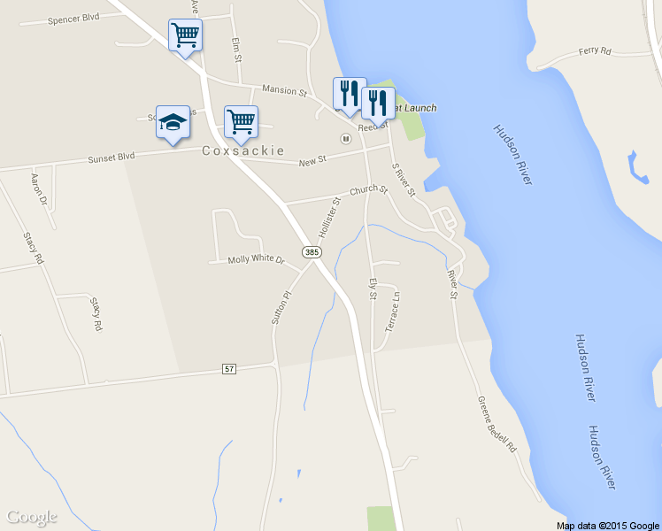 map of restaurants, bars, coffee shops, grocery stores, and more near 88 Washington Avenue in Coxsackie