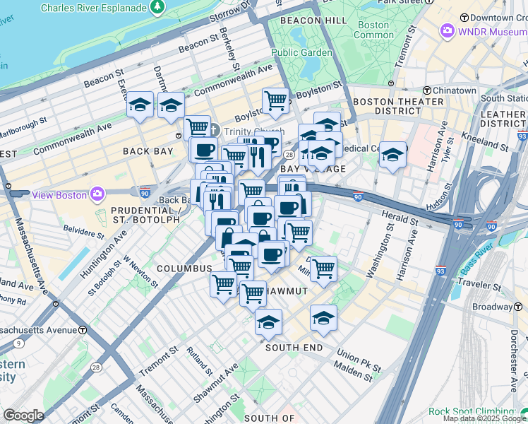 map of restaurants, bars, coffee shops, grocery stores, and more near in Boston