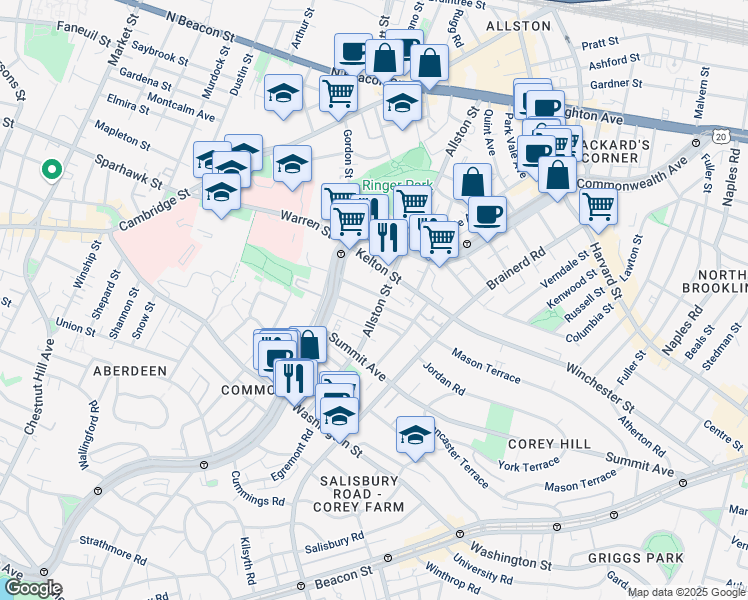 map of restaurants, bars, coffee shops, grocery stores, and more near in Boston