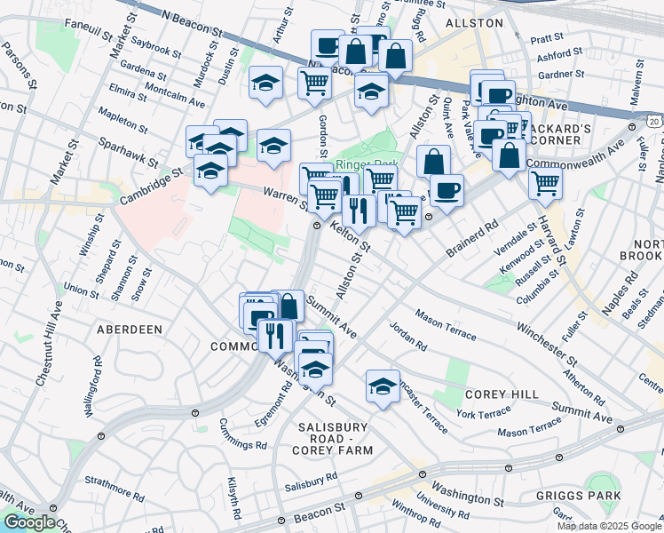 map of restaurants, bars, coffee shops, grocery stores, and more near in Boston