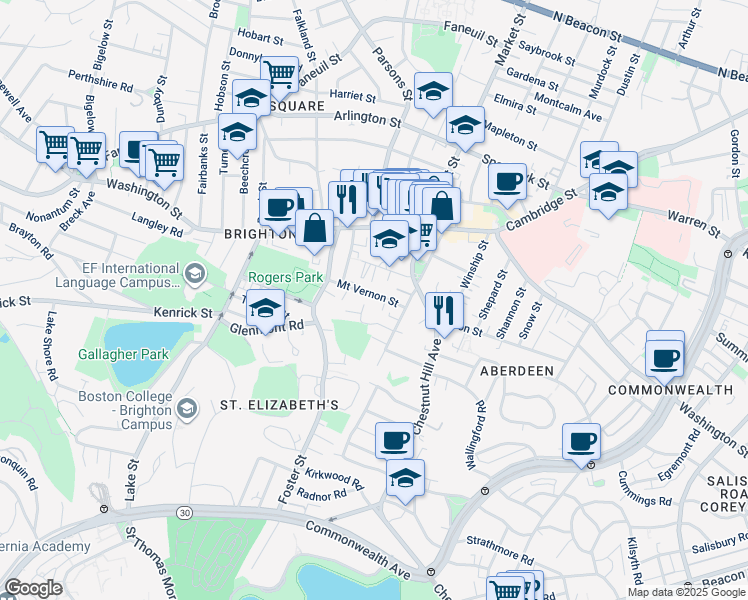 map of restaurants, bars, coffee shops, grocery stores, and more near 1 Delany Circle in Boston