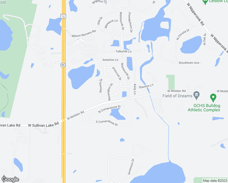 map of restaurants, bars, coffee shops, grocery stores, and more near 1394 Prescott Drive in Volo