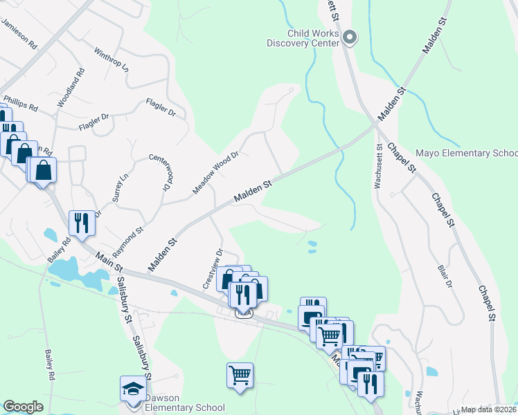 map of restaurants, bars, coffee shops, grocery stores, and more near 35 Sawyer Lane in Holden