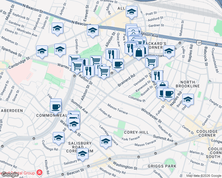 map of restaurants, bars, coffee shops, grocery stores, and more near in Boston