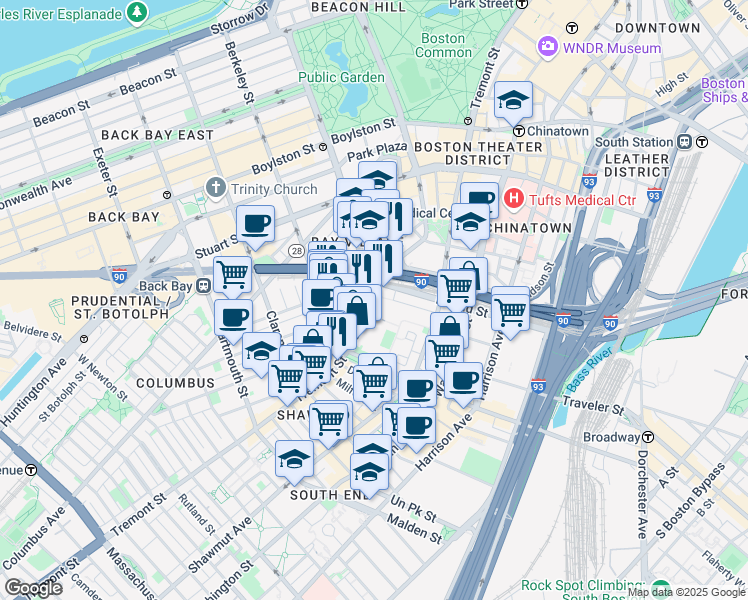 map of restaurants, bars, coffee shops, grocery stores, and more near 436 Tremont Street in Boston