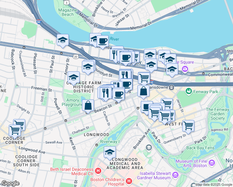 map of restaurants, bars, coffee shops, grocery stores, and more near 8 Saint Marys Street in Boston