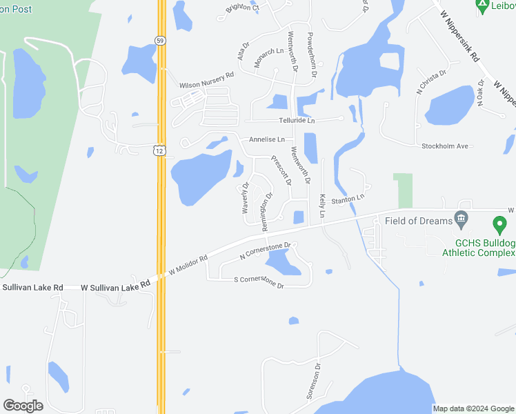 map of restaurants, bars, coffee shops, grocery stores, and more near 1258 Remington Drive in Volo