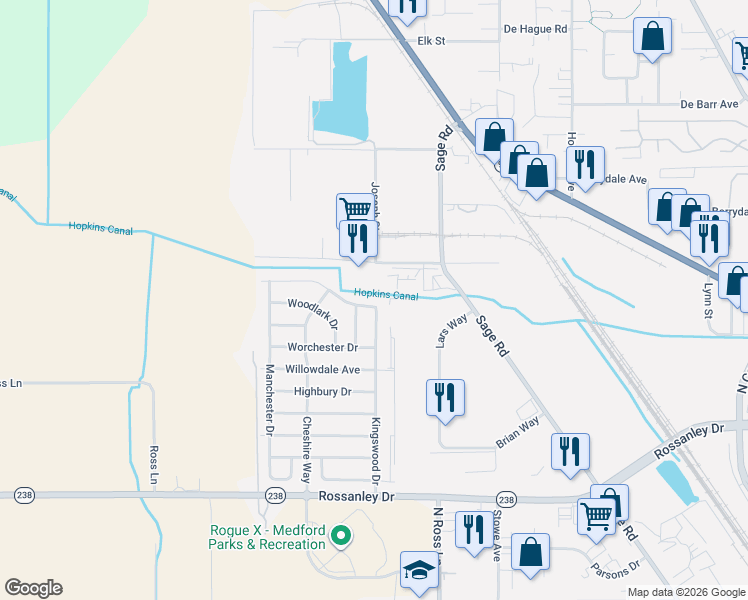 map of restaurants, bars, coffee shops, grocery stores, and more near 360 Roundgate Drive in Medford