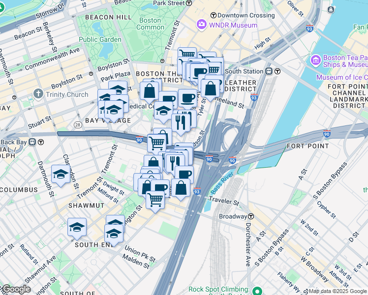map of restaurants, bars, coffee shops, grocery stores, and more near 300 Harrison Avenue in Boston