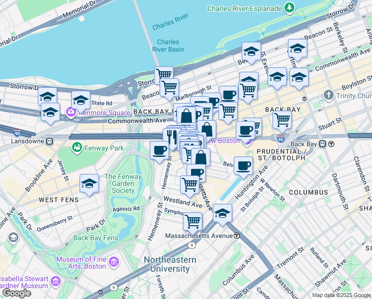 map of restaurants, bars, coffee shops, grocery stores, and more near 4 Haviland Street in Boston