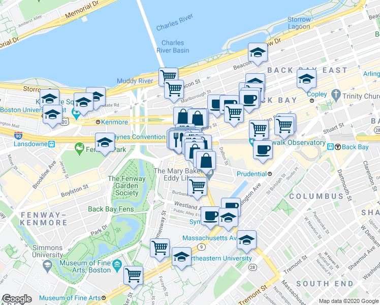 map of restaurants, bars, coffee shops, grocery stores, and more near 4 Haviland Street in Boston