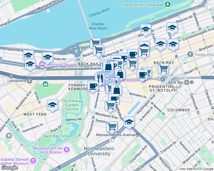 map of restaurants, bars, coffee shops, grocery stores, and more near 4 Haviland Street in Boston