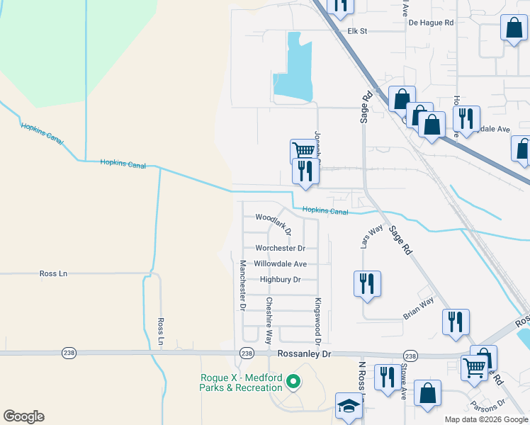 map of restaurants, bars, coffee shops, grocery stores, and more near 1040 Compton Way in Medford
